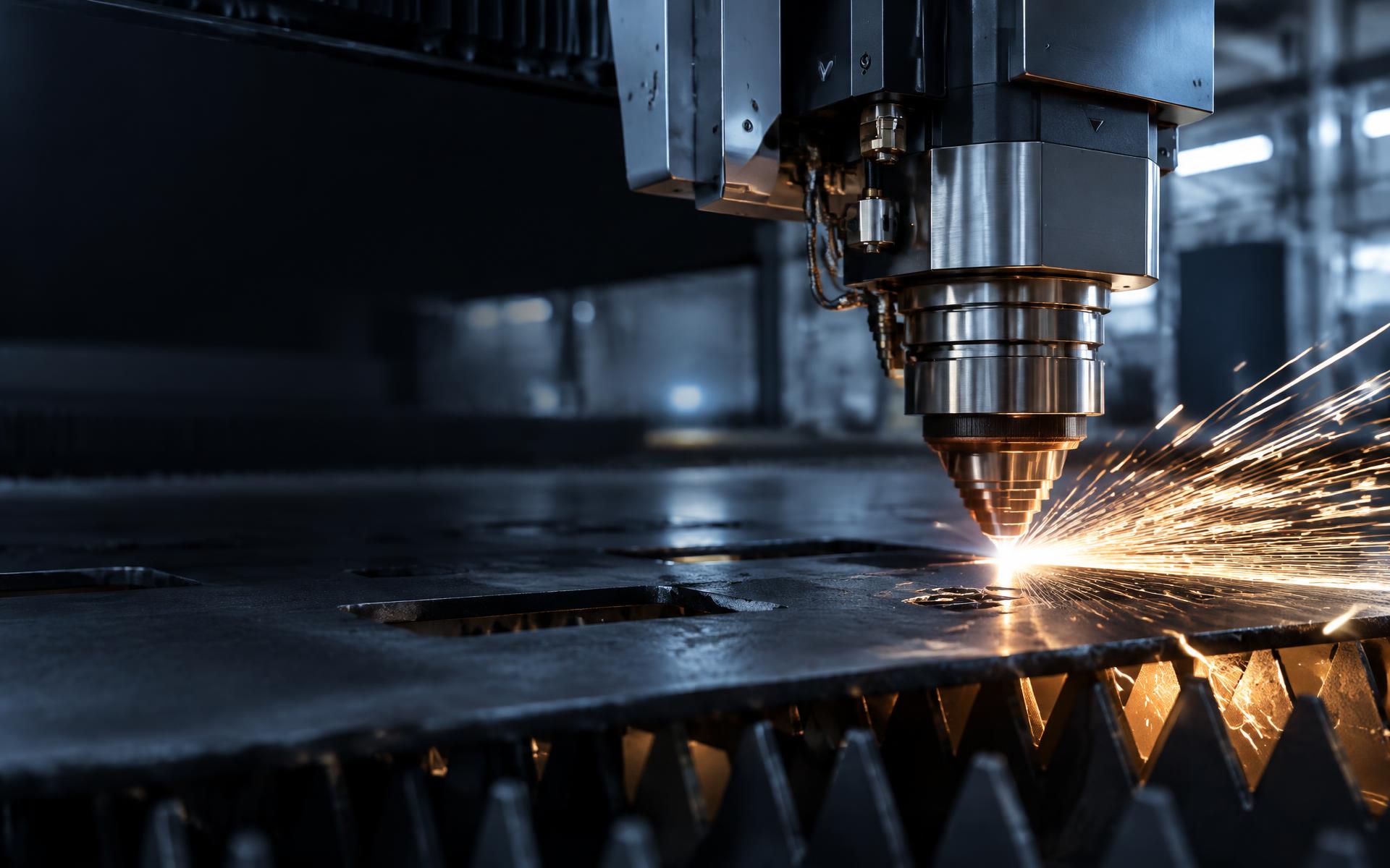 CNC laser cutting a steel plate